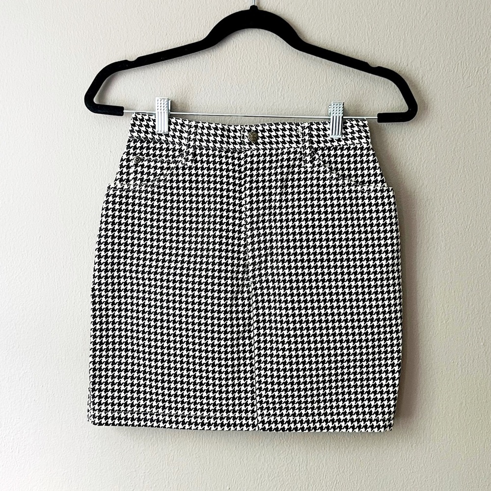 Vintage houndstooth high waisted denim mini skirt
